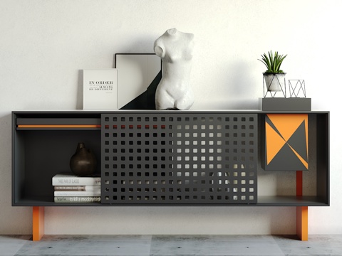  现代装饰柜 储物柜 摆件组合3d模型 