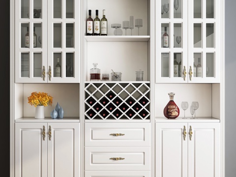  欧式简约酒柜花瓶组合3d模型 