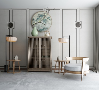  新中式装饰柜组合3d模型 