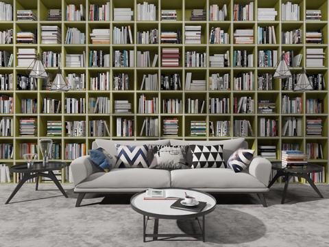  北欧沙发书柜组合3d模型 