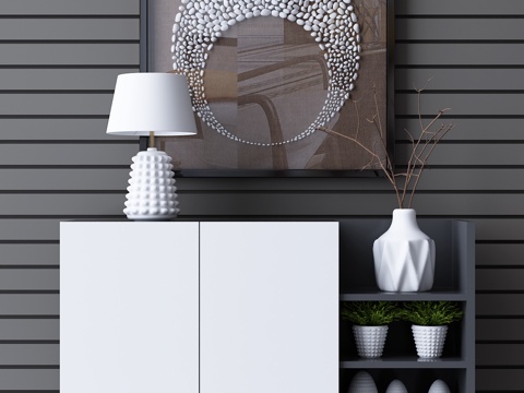  现代鞋柜 装饰柜 玄关柜 摆件 装饰画3d模型 