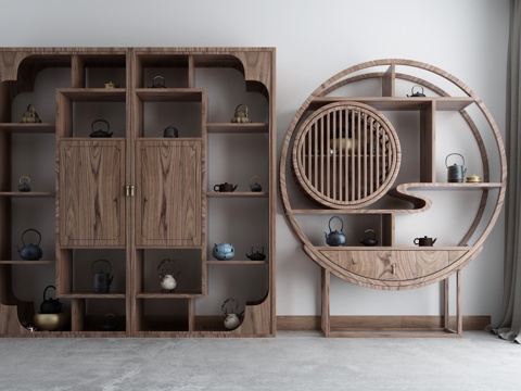  新中式博古架装饰柜3d模型 