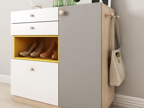  北欧鞋柜边柜鞋子包包饰品摆件模型3d模型 