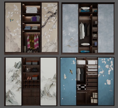  新中式衣柜组合3d模型 