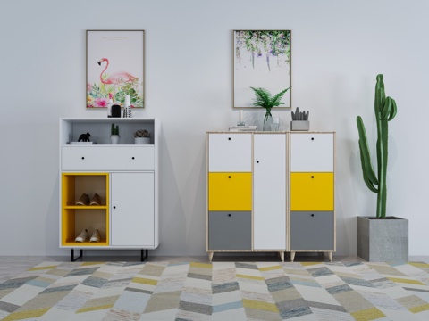  现代北欧风格鞋柜组合3d模型 