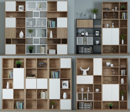  现代书柜 装饰柜 书架 饰品摆件 装饰品3d模型 