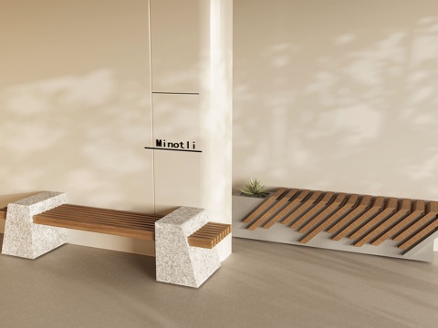  中古风户外椅长椅 公共座椅休闲椅 实木椅su模型 