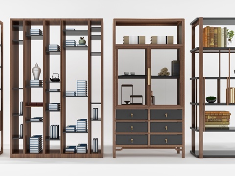  新中式博古架陈列柜组合3d模型 
