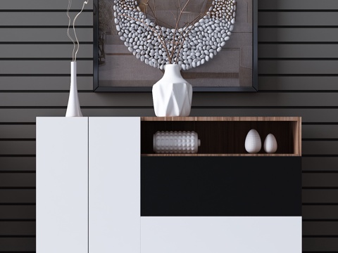  现代鞋柜 装饰柜 玄关柜 摆件 装饰画3d模型 