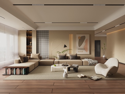  現(xiàn)代家居客廳 沙發(fā)茶幾組合地板吊頂背景墻3d模型 