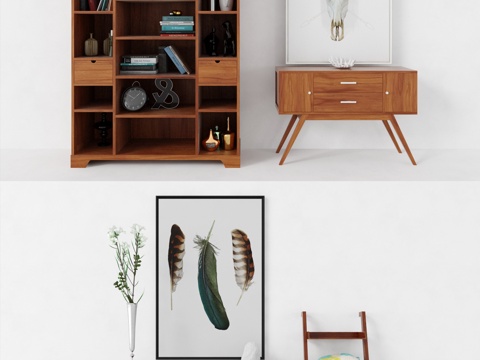  欧式古典墙柜 边柜 玄关柜 柜子 挂画 摆件 陈设品 装3d模型 