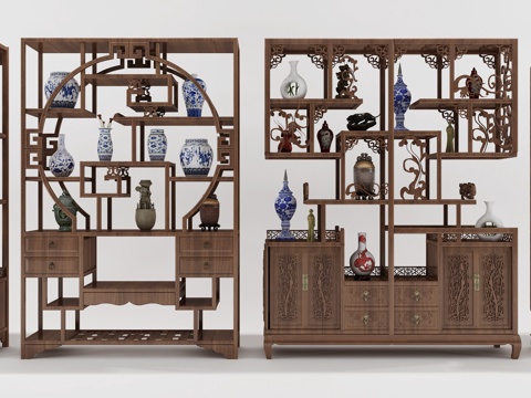  现代中式博古架陈列柜组合3d模型 