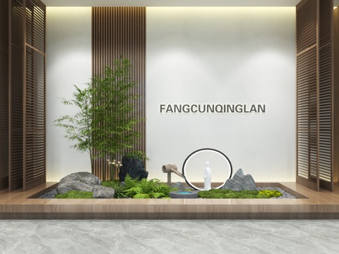  新中式景觀造景 庭院小品 別墅天井植物3d模型 