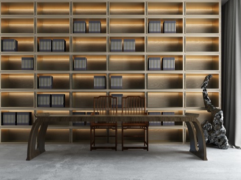  新中式书房书柜组合3d模型 