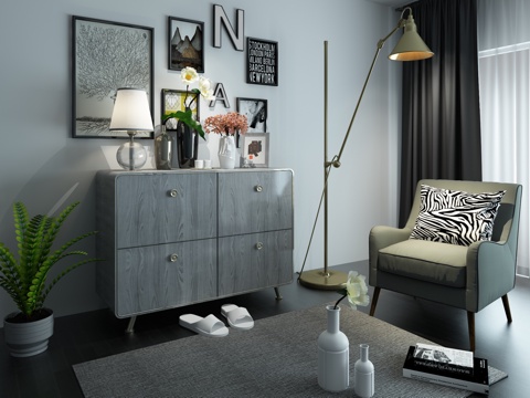  现代边柜陈设品组合3d模型 