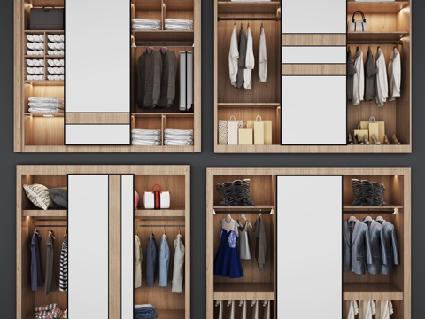  现代北欧衣柜组合3d模型 