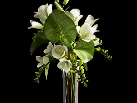  现代花瓶花卉 玻璃插花  室内绿植su模型 