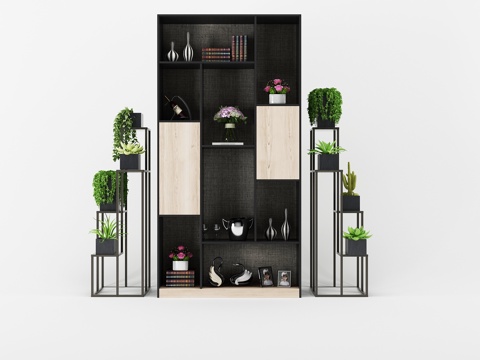  现代简约置物架书柜陈设品组合3d模型 