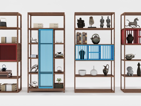  中式博古架摆件组合3d模型 