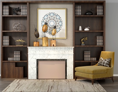  现代书柜 挂画 沙发3d模型 