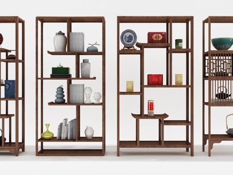 新中式博古架摆件组合3d模型 