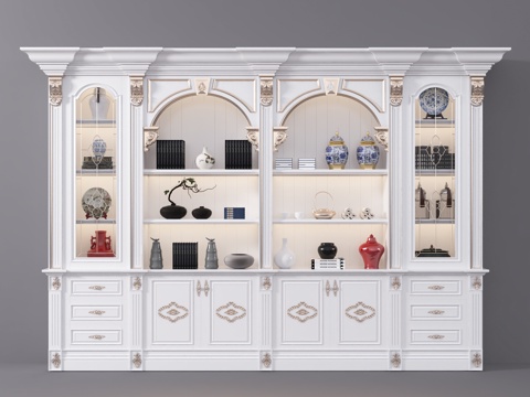  欧式简约酒柜  酒水  饰品 摆件3d模型 