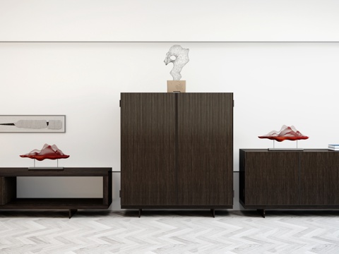  新中式 装饰柜 收纳柜 边柜 摆件组合3d模型 