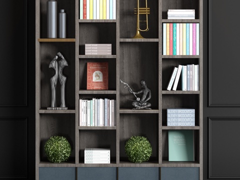  现代实木书柜书籍摆设饰品组合3d模型 