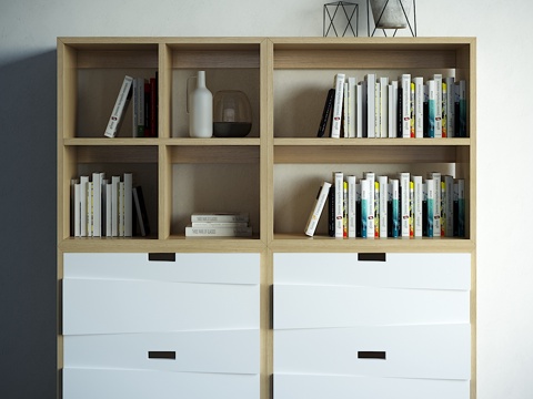  现代书柜摆件组合3d模型 