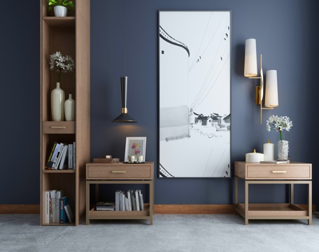  新中式家具床头柜组合3d模型 