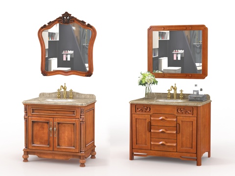  欧式古典欧式浴室柜镜组合模型3d模型 