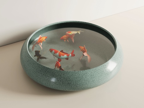  鱼缸 新中式鱼缸 桌面鱼缸摆件3d模型 