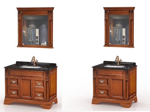  美式浴室柜 台盆3d模型 