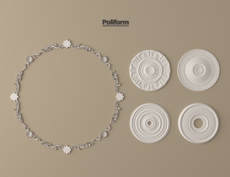  法式雕花 灯盘 石膏构件 圆形灯盘3d模型 