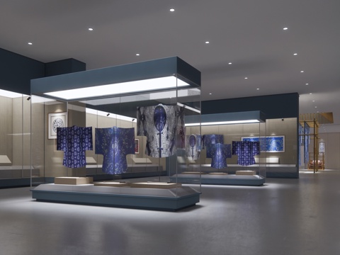  现代风格布艺文化展厅su模型 