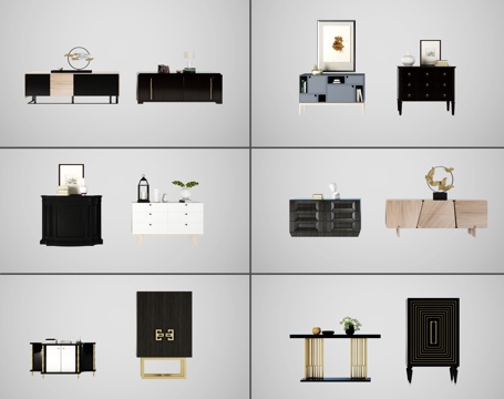  新中式玄关柜 装饰柜 边柜 电视柜组合3d模型 