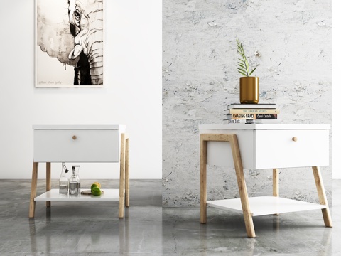  北欧床头柜 小柜 挂画 饰品模型3d模型 