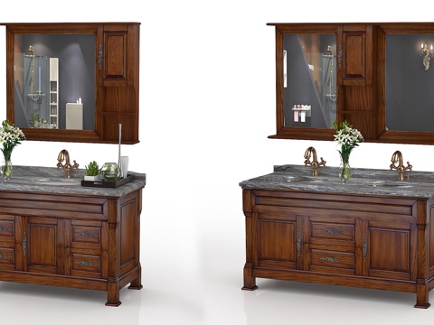  美式实木浴室柜组合3d模型 