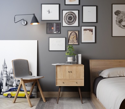  北欧床头柜 北欧单椅 北欧挂画 北欧壁灯3d模型 