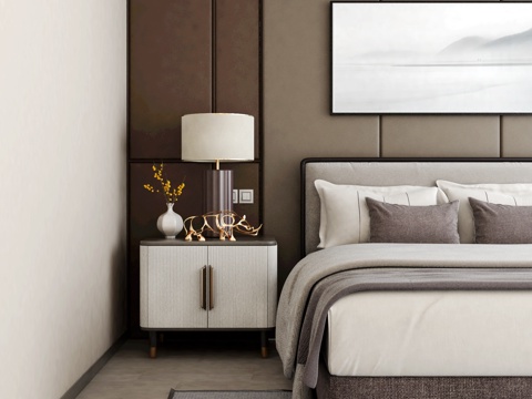  现代双人床床头柜组合 现代床头柜3d模型 