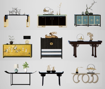  新中式案几装饰柜玄关柜边柜组合3d模型 