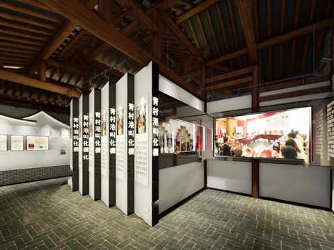  新中式文化艺术展厅su模型 