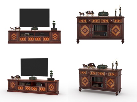  美式电视柜组合3d模型 