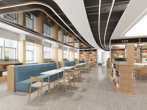  图书阅览室 图书馆 书吧3d模型 