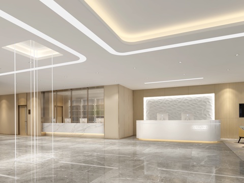  现代整形医院 前台 绿植盆栽 电梯 背景墙3d模型 