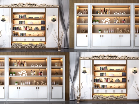  新古典酒柜组合 装饰摆件3d模型 