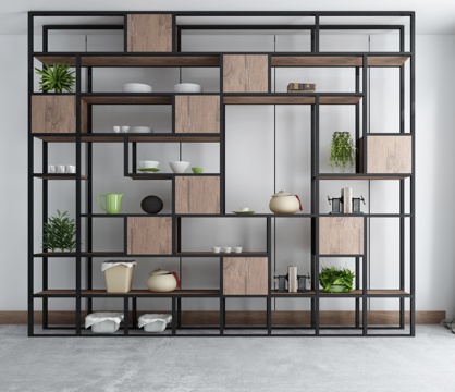  新中式书柜 花架 铁艺 书柜组合3d模型 