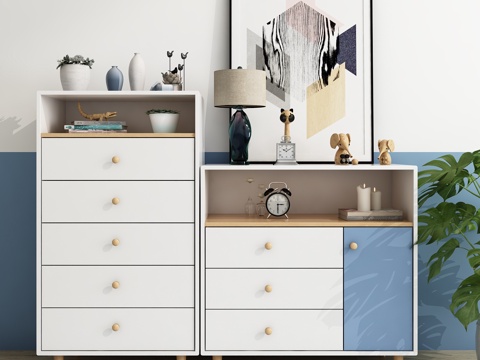  北欧鞋柜斗柜绿植书籍饰品3d模型 