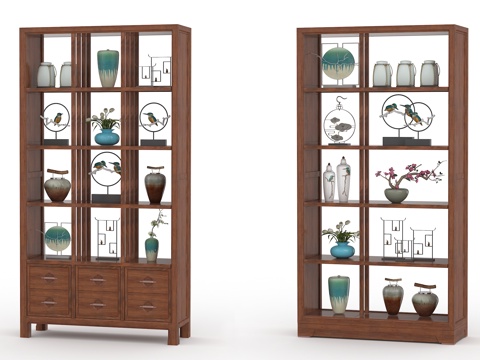  中式博古架组合3d模型 