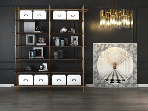  现代装饰柜 装饰架 金属装饰架 吊灯 挂画 摆件3d模型 